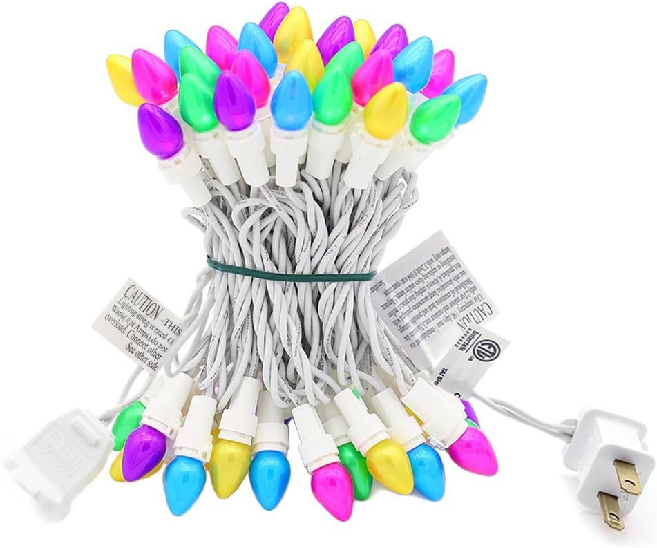 Easter String Lights LED Multi Color Glass C3 Lights 50 Count Easter Pastel Light 120V UL Certified Connectable Outdoor 