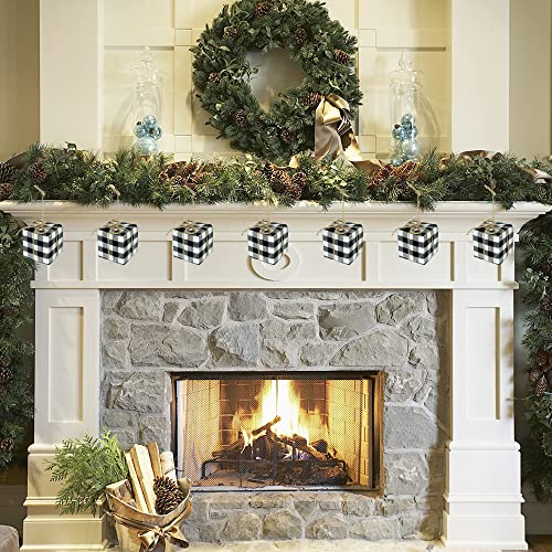 12 Pieces Christmas Tree Present Boxes 2.4Inch Buffalo Plaid Fabric Hanging Ornamnets Box Decoration For Party Supplies ( White And Black ) #TOP5