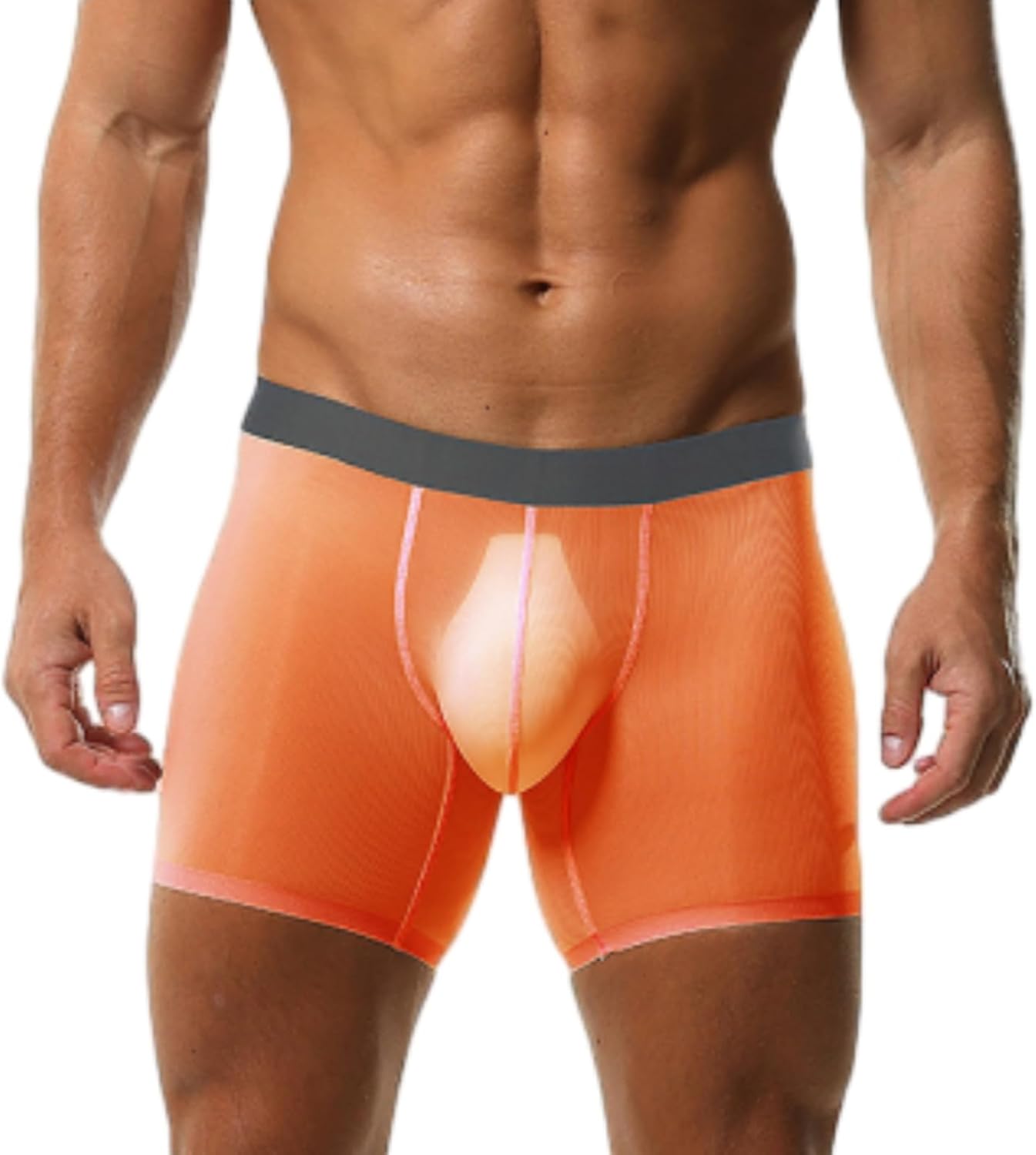 Evankin Men's Boxer Brief Underwear Ice Silk Mesh See Through Underpants Sports Extended Anti Crotch Shorts Running