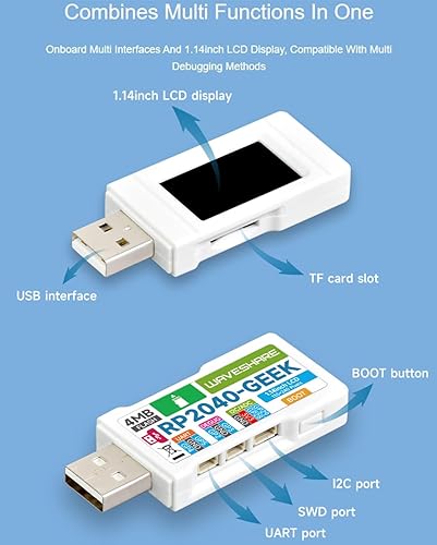 Miniatura 2 de Placa de desarrollo RP2040-GEEK basada en chip microcontrolador Raspberry Pi RP2040, descargador de depuración USB a bordo interfaz USB-A, ranura