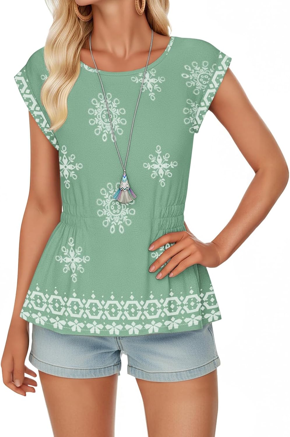 Disamer Womens T Shirts Short Sleeve Spring Striped Babydoll Pleated Blouses Tunic 2026 Vacation Fashion Clothes Summer Tops - Image 2