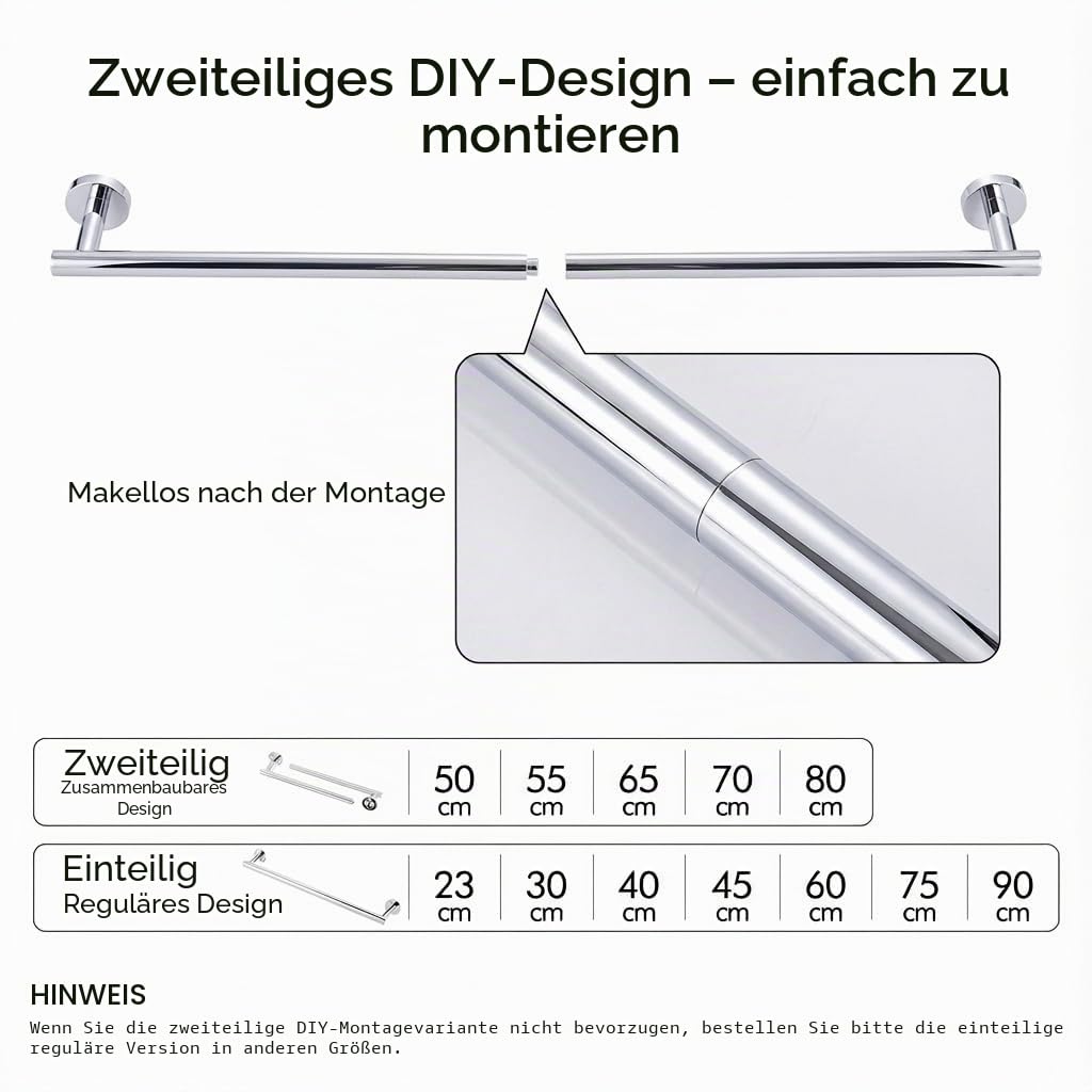 KES Handtuchhalter Bad 80CM Lang Badetuchhalter Edelstahl 18/8 Handtuch Halterung Handtuchstange Wandmontage Poliert, A2000S80