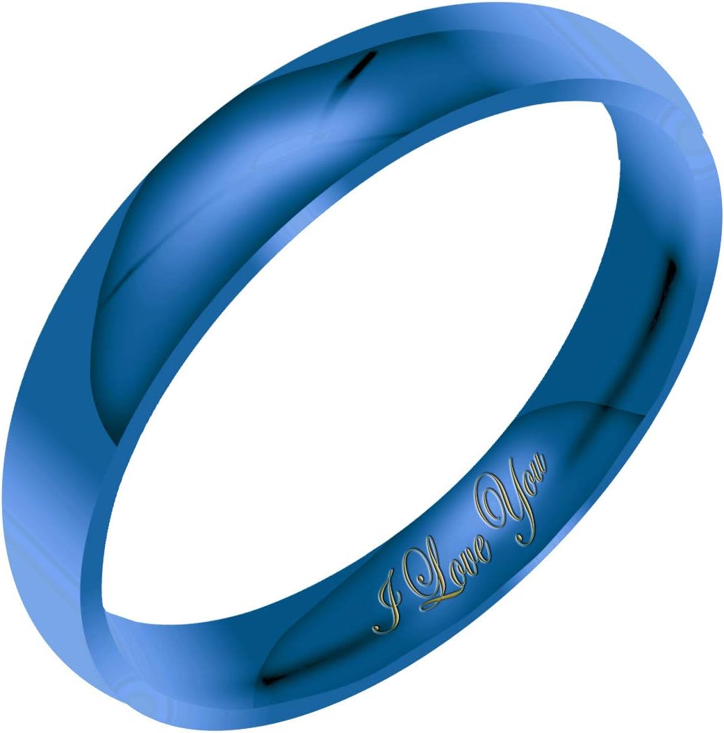 Everstone Women's Shiny Polish 3MM & 4MM & 6MM Dome Promise Ring Wedding Bands Titanium Ring Color: Blue Engraved I Love You