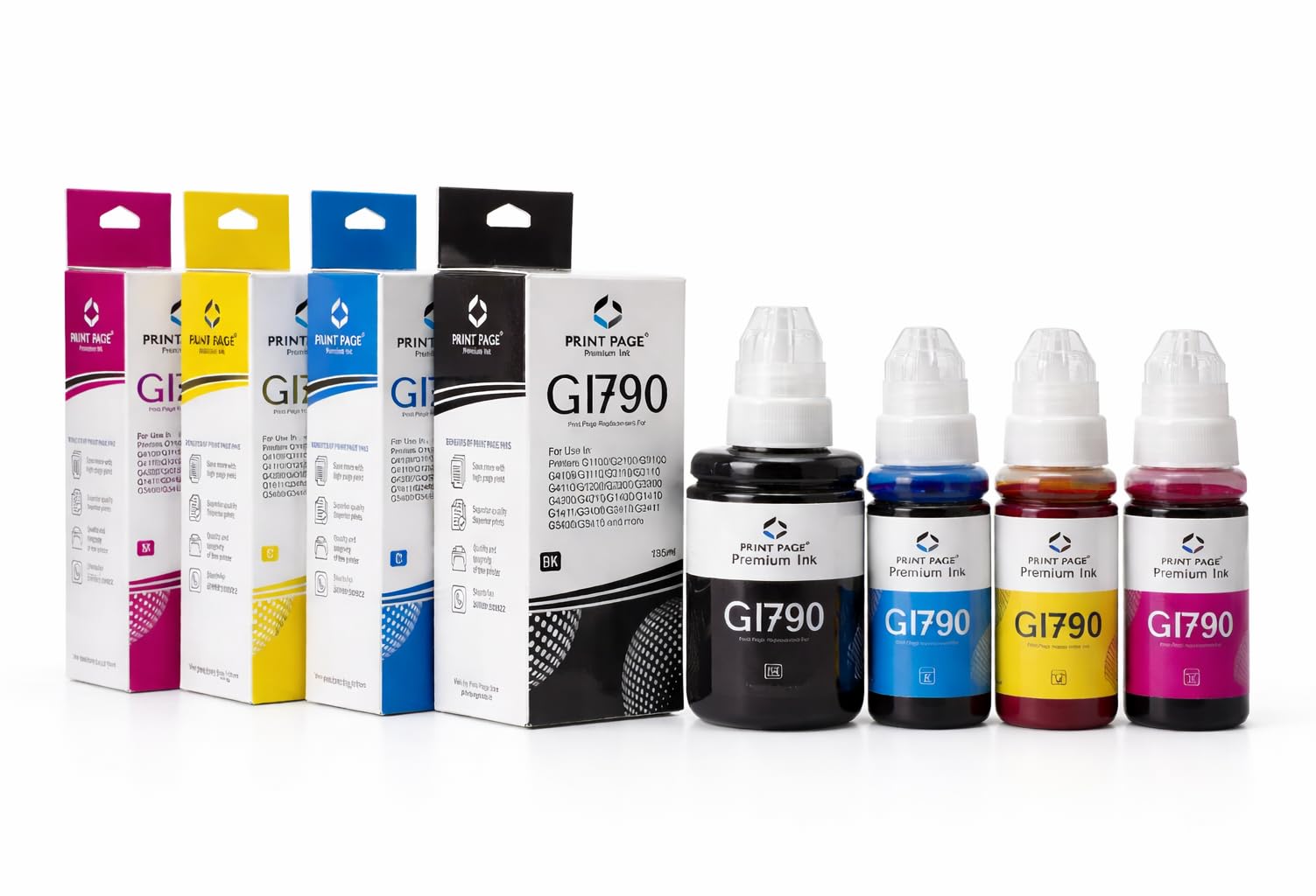 GI 790 Premium Refill Ink Compatible for Printers G1000, G1010, G1100, G2000, G2010, G2100, G3000, G3010, G3100, G4010 (4 Color Combo) (Black - 135ml, C/Y/M - 70ml Each)-image-15