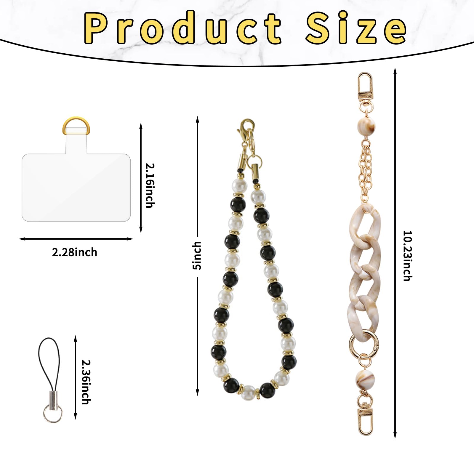 kedaijin Phone Wrist Strap Marble Beaded Leather Double Chain Phone Charm Hands Free Wristlet Bracelet Phone Chain (Black 2)