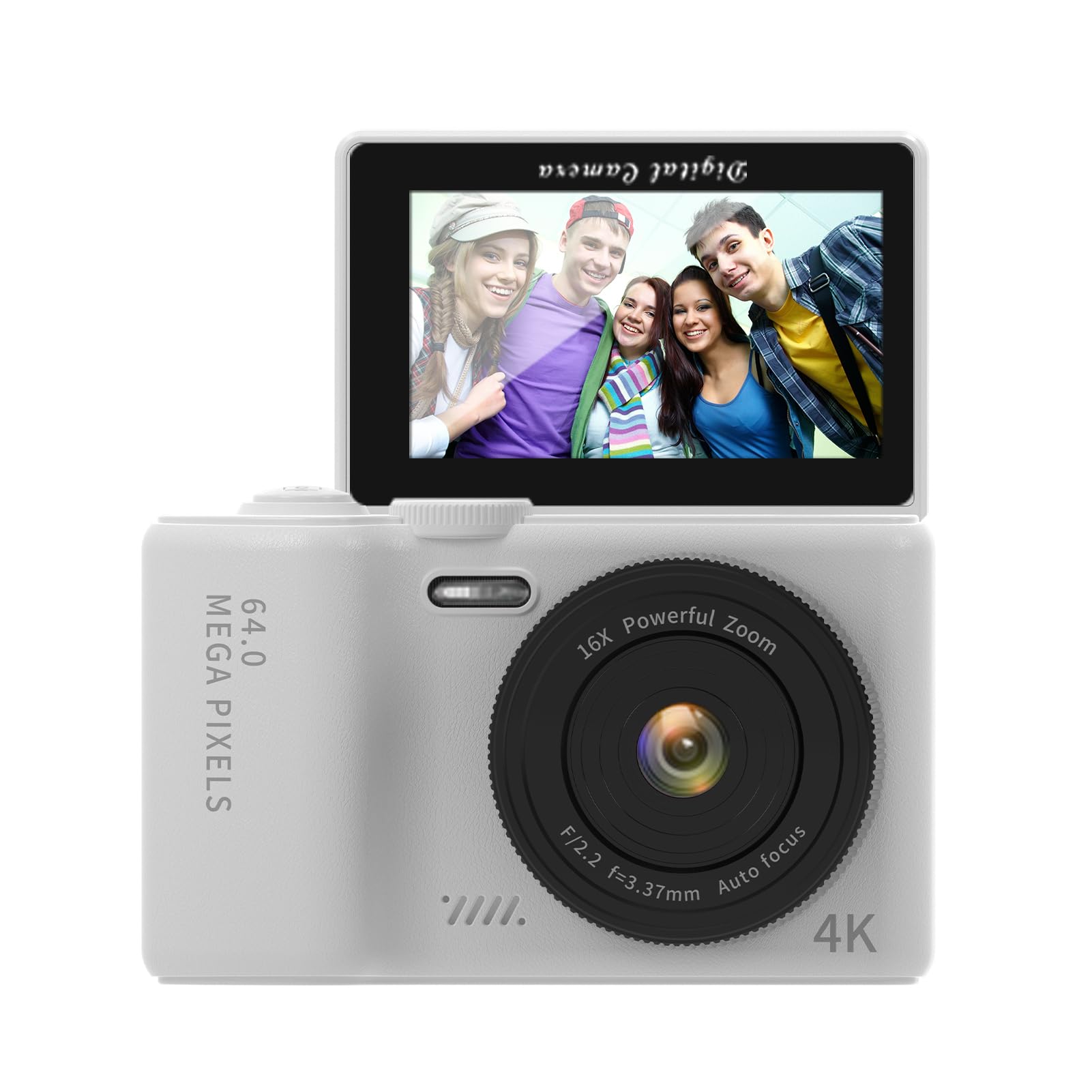 Andoer Cámara digital 4K plegable de 3 pulgadas, cámara WiFi de 64 MP, compacta portátil con zoom digital 16X, 32 GB TF, batería