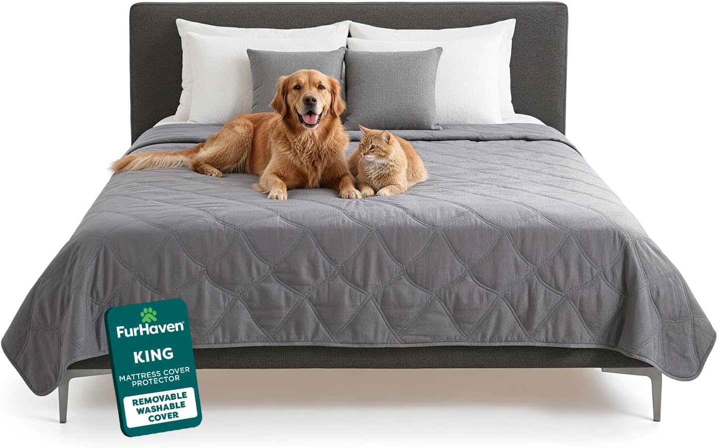 FurHaven Waterproof Blanket & Furniture Protector Cover with Non-Slip Backing, Machine Washable, Jumbo/King, Quilted Twill, Gray