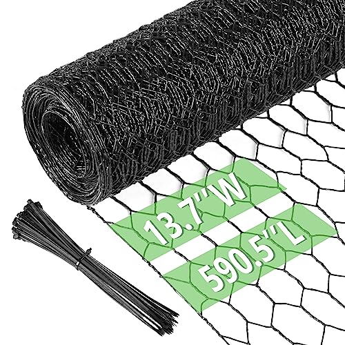 Image of Chicken Wire 13.7 in x 590.5 in Poultry Wire Netting Hexagonal Galvanized Mesh Garden Fence Barrier for Pet Rabbit Chicken Fencing with 100 Pcs Cable Zip Ties(PVC-Coated)