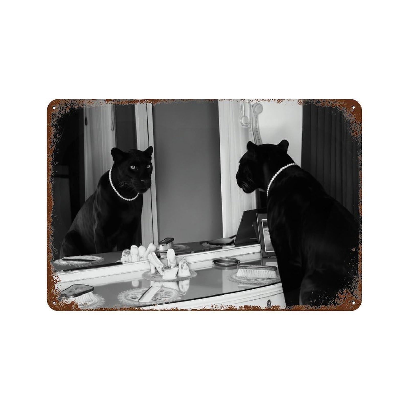xiaoxiaoshen Black Panther in Pearls Wall Art Wall Decor Art Metal Tin Poster Modern Home Decor Art Home Bar Shop Decorations Vintage Sign 20x30cm