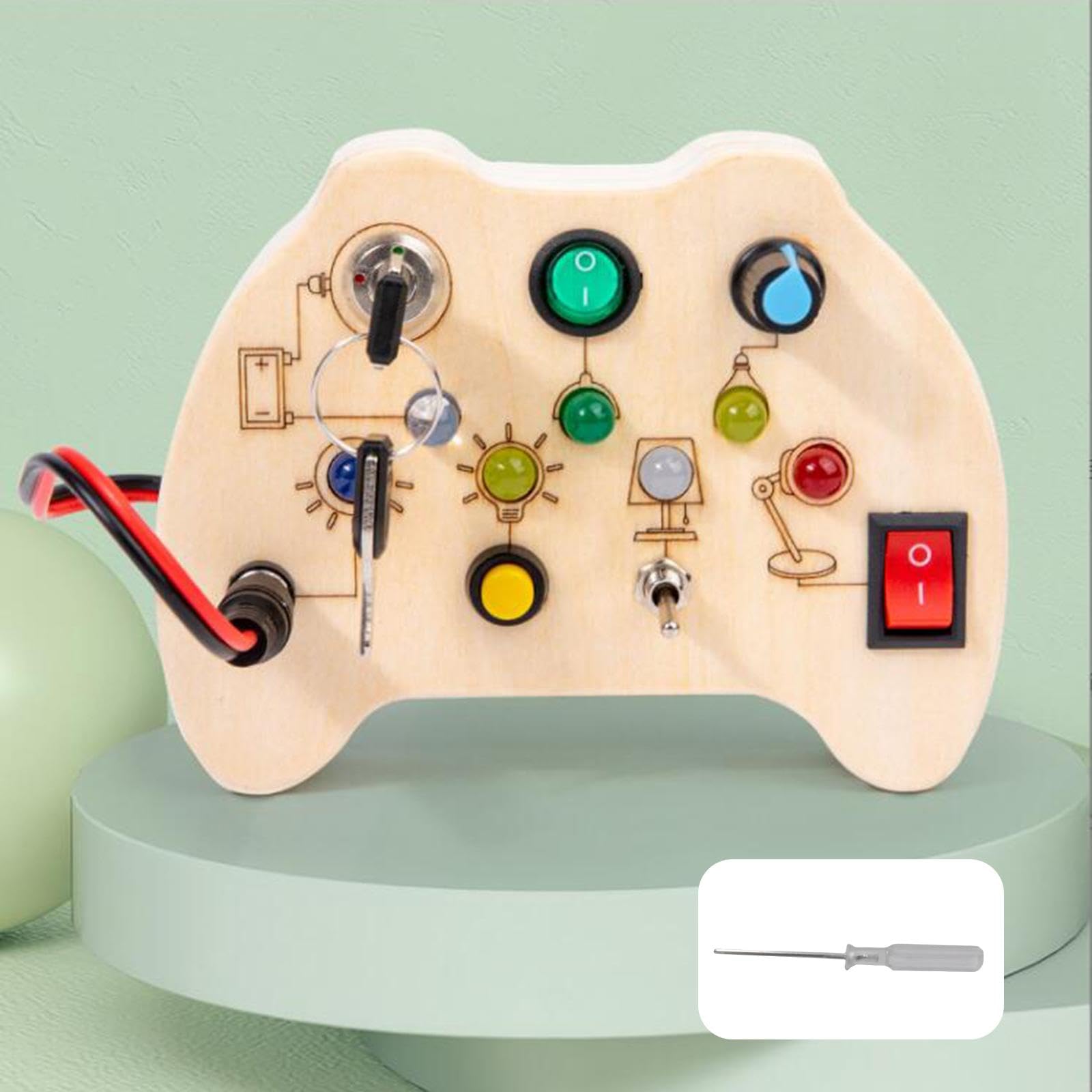 Qianly Busy Board Tablero Sensorial Juguete Educativo Tablero de Interruptores de Luces Tablero de Madera Conmutadores LED Estimulación Temprana