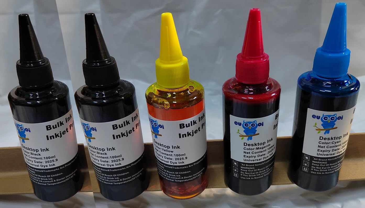 KIT Ricarica cartucce 5 Flaconi 100ml universale inchiostro coroli per Brother, Canon, Epson, HP, LEXMARK, XEROX, DELL.