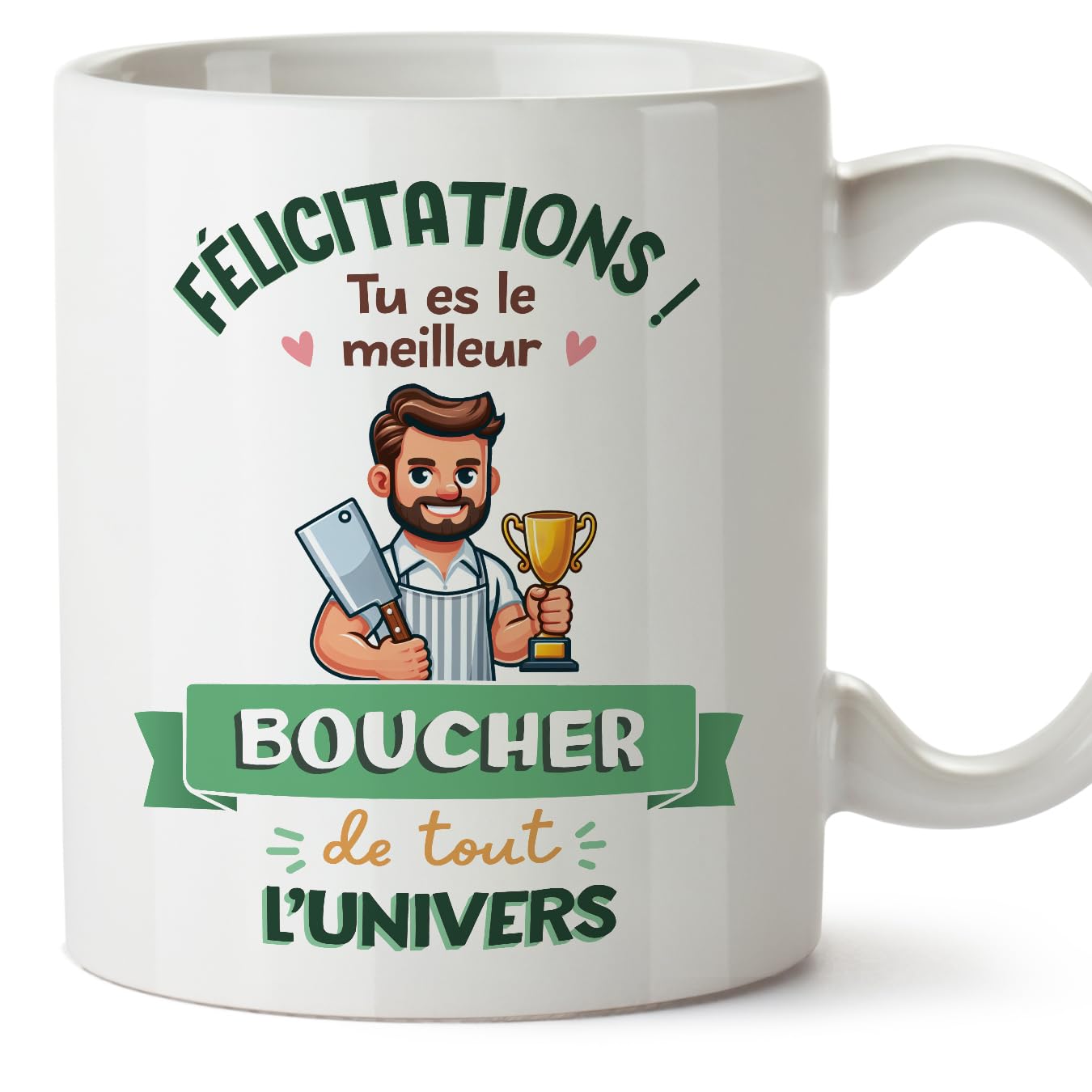 MUGFFINS Butcher Man Mug - in French - Meilleur Univers Trophée - Funny Gift for Colleagues - Ceramic 11oz Mug