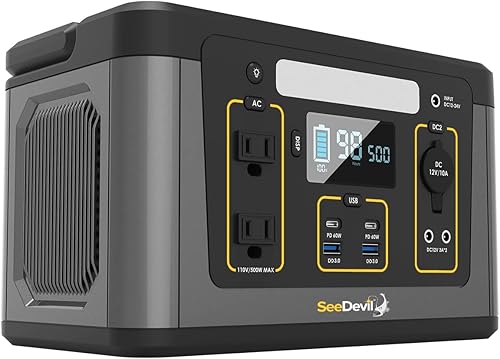SeeDevil Estación de energía portátil de 500 W, batería de litio de 560 Wh, salida de CA de onda sinusoidal pura de 110 V500 W, generador solar