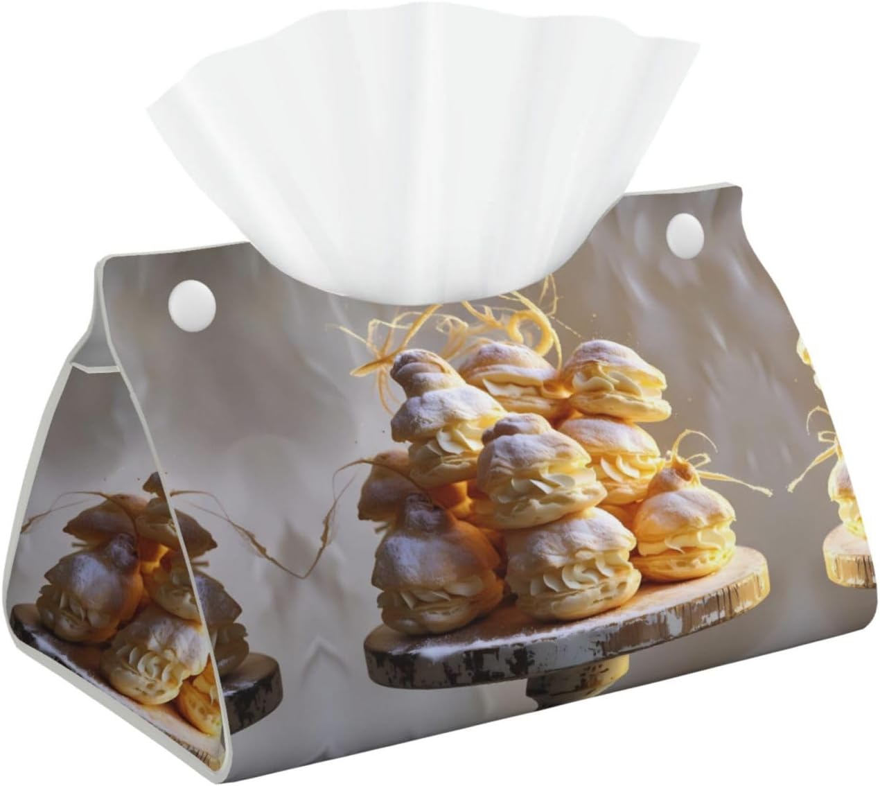 Cream Puffs Prints Paper Towels Rectangular Tissue Box Holder with Bottom Strap Modern Decorative Storage Bag