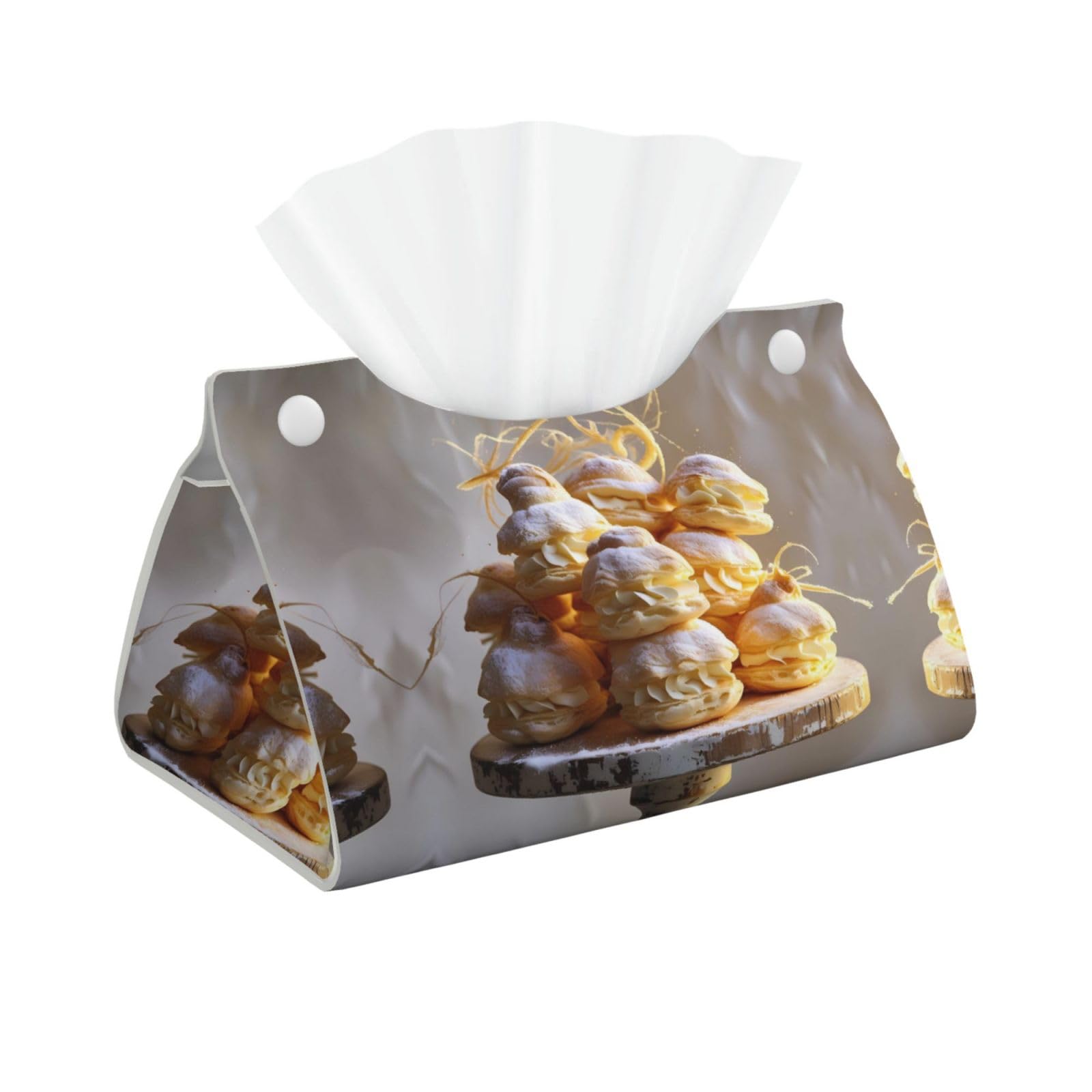 Cream Puffs Prints Paper Towels Rectangular Tissue Box Holder with Bottom Strap Modern Decorative Storage Bag