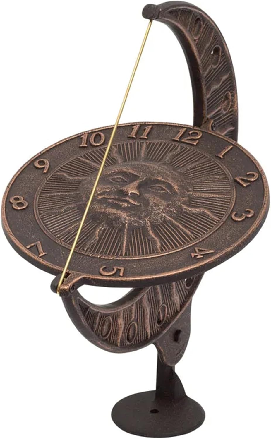 Sundial Clock Sun and Moon Aluminum Sundial 8" inch with Different Pattern Brown Color with Unique Stand