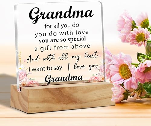 Miniatura 3 de Thoughtful Grandma Gift Nana Gifts - Decoración de escritorio floral con texto en inglés "I Love You Grandature", placa cuadrada de acrílico