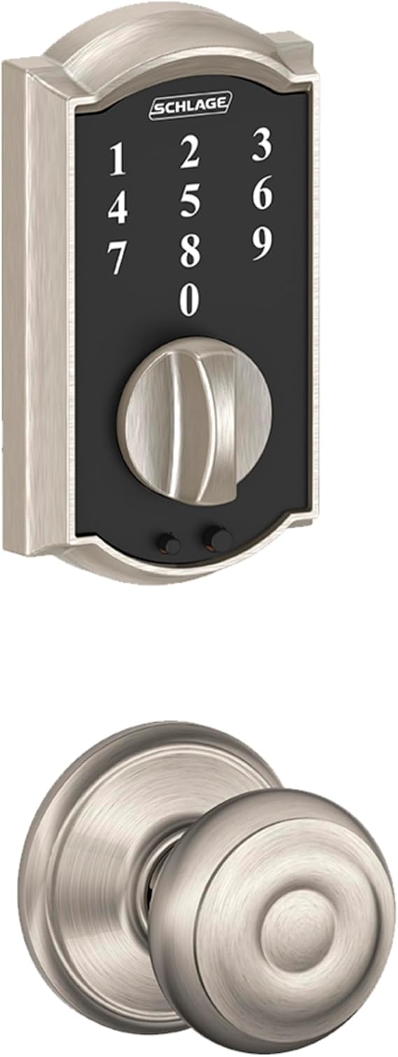 Schlage BE375 CAM 619 Touch Camelot Deadbolt, Electronic Keyless Entry Lock, Satin Nickel
