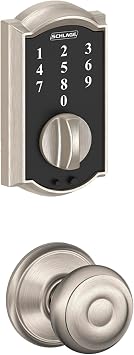 Schlage BE375 CAM 619 Touch Camelot Deadbolt, Electronic Keyless Entry Lock, Satin Nickel