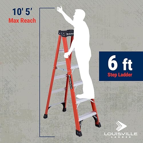 Miniatura 25 de Louisville Ladder Escalera de fibra de vidrio de 8 pies, capacidad de carga de 375 libras, tipo IAA, FS1408HD