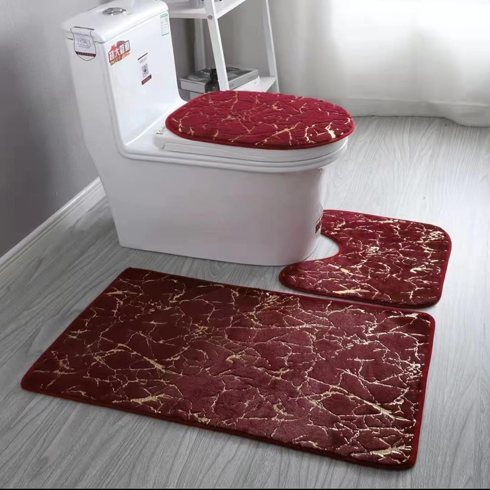 Tapis de bain absorbant eau lot de 3 minimaliste rouge