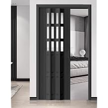 Accordion Door PVC & Acrylic Internal Foldable Gate - Custom Size, Accordion Door for Cupboard/Kitchen, Hallway Pantry Doorway Sliding Door with HandleBlack,24x80in61x203cm