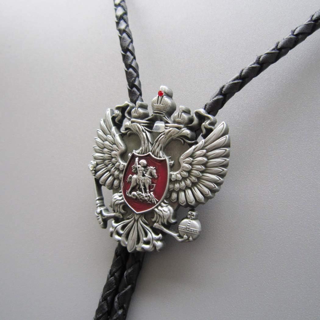 Bolo Tie for Men,Cowboy Necklace,Antique Silver Russia Eagle Enamel Bolo Tie