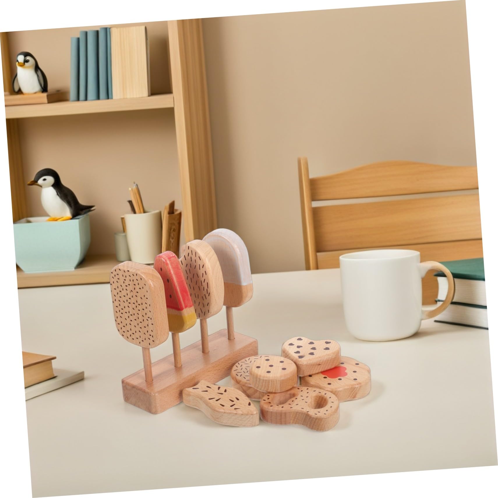 Abaodam Giocattoli per Ragazzo Ragazza Gelato e Ciambelle in Legno Simulazione di Cibo da Cucina Accessori per Giochi di Ruolo Giocattoli da Cucina Cibo Finto per Ragazzo Ragazza