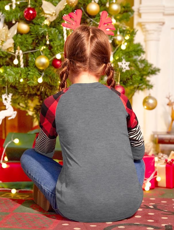 BesserBay Girls Christmas Raglan Shirt Casual Leopard Stripe Patchwork Tunic Top 4-14 Years - Image 6