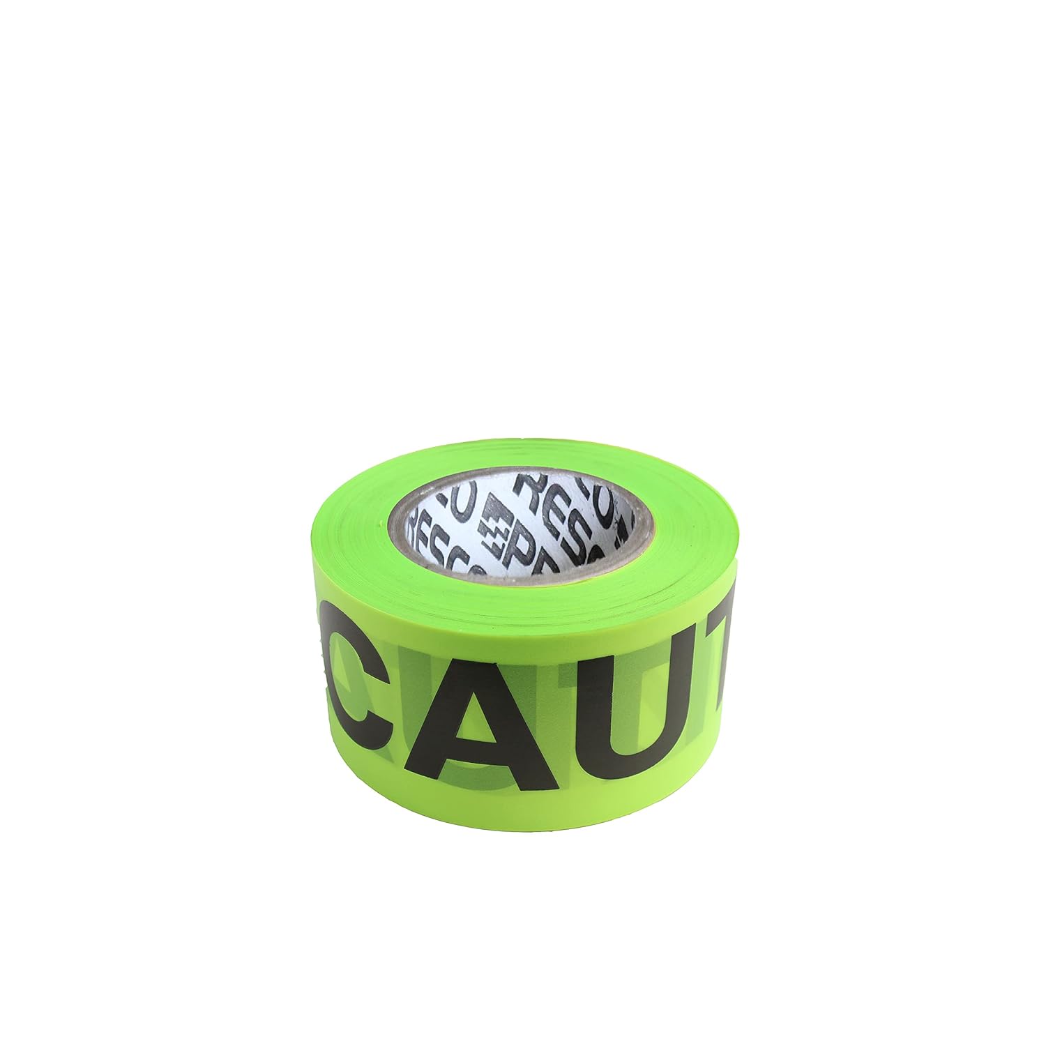 NO Adhesive, Presco HI-VIZ Printed Barricade Tape 3 mil Thick PVC, 3 in. x 500 ft. (Neon Lime Green with Black "Caution" Printing)
