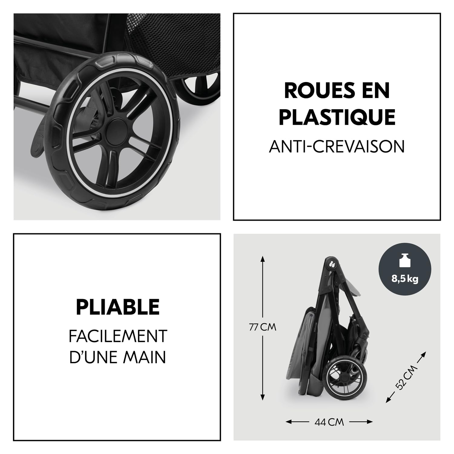 hauck Poussette 2 en 1 Shop N Care Travel Set, Inclus Siege Auto Bebe, dès la Naissance à 22 kg, Pliage Compact, Inclinable, Porte-Gobelet, Tablette, Protection UV 50+ - Gris