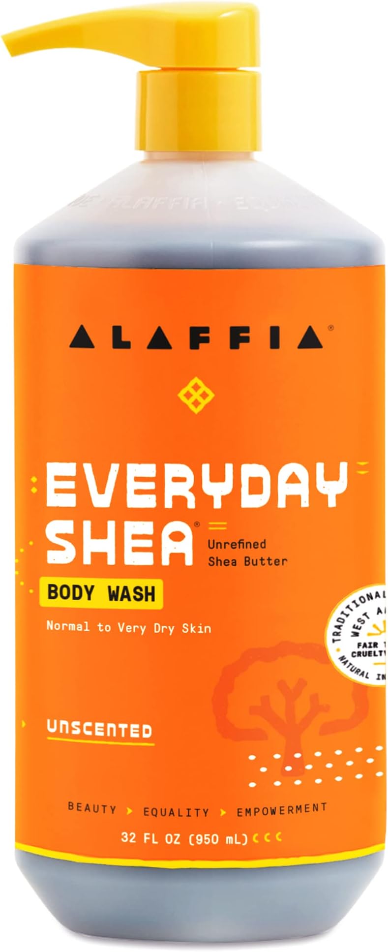 Alaffia Everyday Body Care Shea Body Wash Unscented, 32 Ounce