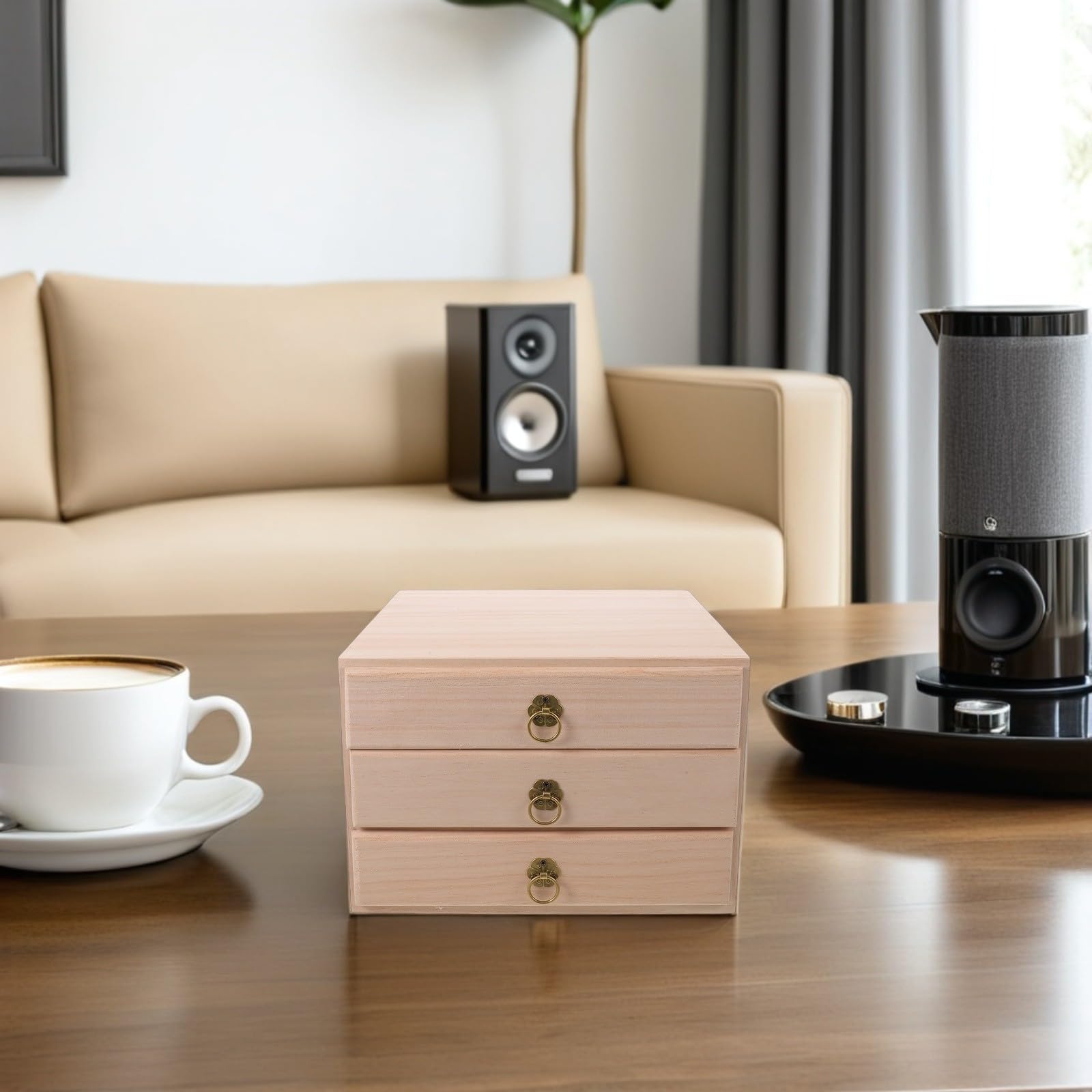 SOLUSTRE 3cajón Caja de Almacenamiento de Té de Madera Maciza con Organizador Rústico para Bolsitas de Té Bandeja Pequeña Armario Multiusos para Hogar y Oficina