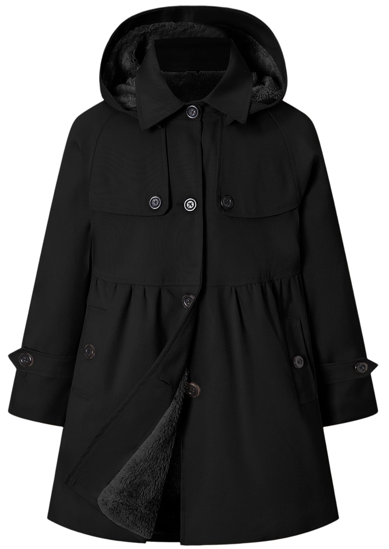 Betusline Girl's Single Breasted Trench Coat Hooded Dress Coat Outerwear