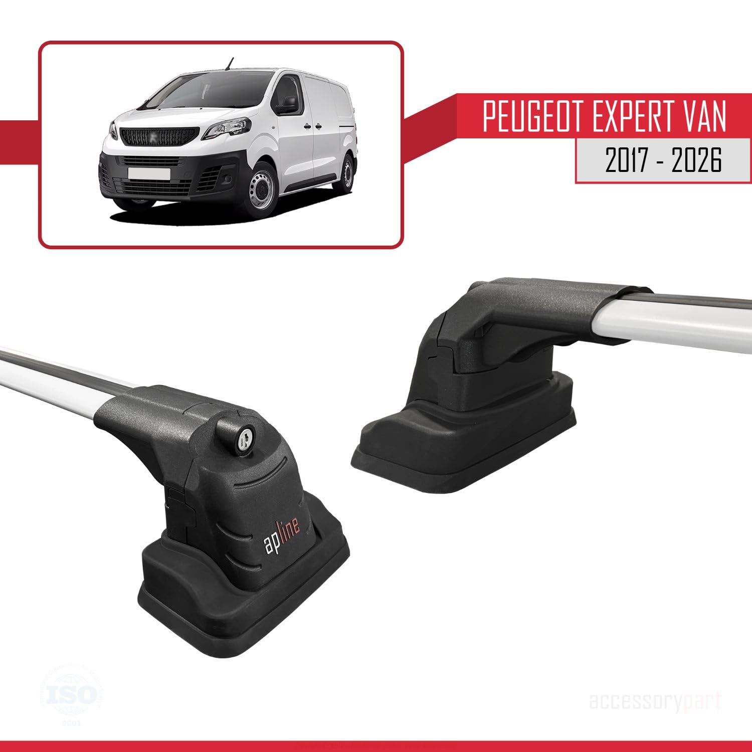 Compatible avec Peugeot Expert Van (K0) 2017-2026 ACE-3 Modèle Barres de Toit Railing Porte-Bagages de Voiture Aluminium Gris 2 Barres