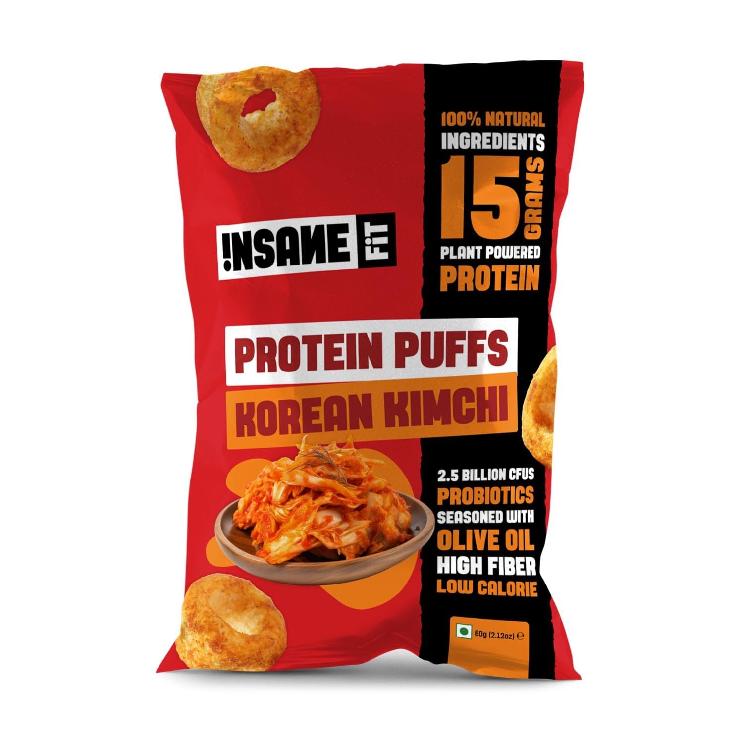 Insane Fit - PROTEIN PUFFS Korean Kimchi (6 x 60G) | 15G Daily Protein, Low Calorie, High Fibre, PRObiotics | Roasted, Seasoned with Olive Oil | Gluten free | Healthy Snack for Fitness & Diet-image-5