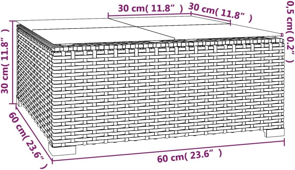 Patio Coffee Table,Outdoor Sectional Furniture,Outdoor Dining,Patio Coffee Tables for Outside,for Your Balcony, Porch, Lawn, Deck and Backyard, Brown 23.6"x23.6"x11.8" Poly Rattan & Glass