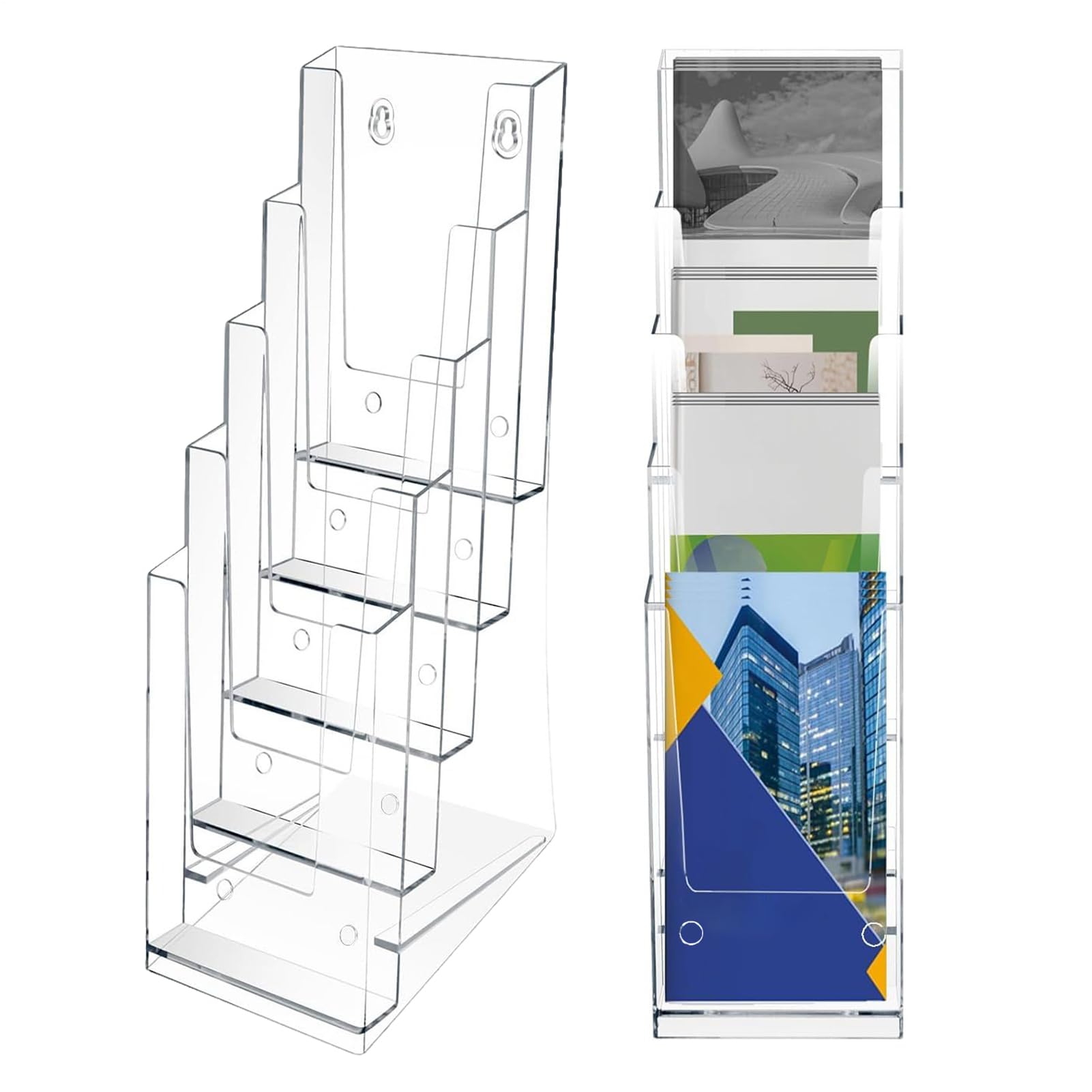Soporte para folletos - Organizador de pared | 2 piezas Soporte para pantalla para folletos, para oficina recepción, salón, restaurante, salón, profesional, biblioteca banca