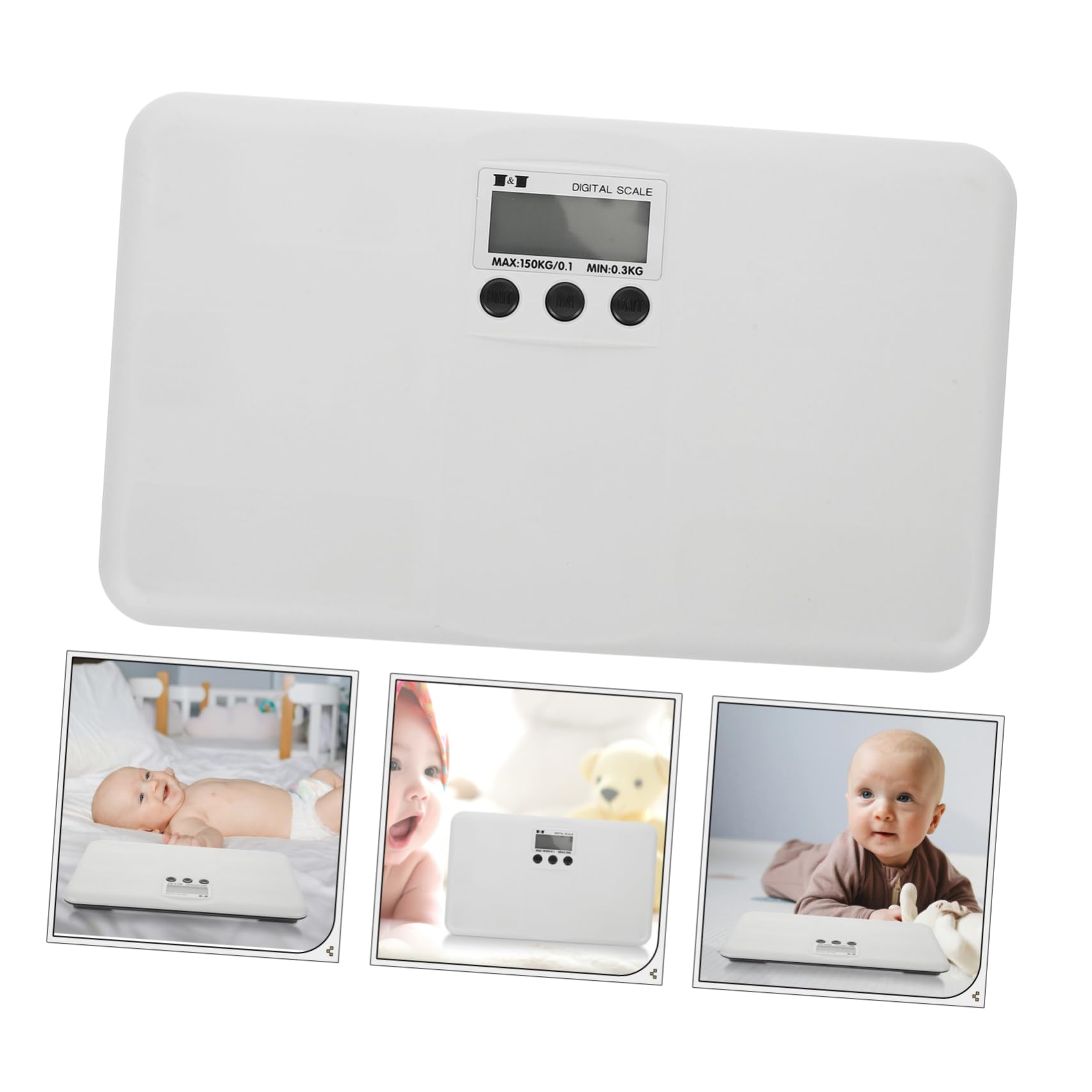 BESTonZON Bilancia Elettronica per Animali Domestici e Bebé, Display Lcd Grande, Conversione Unità, Capacità 150kg, per Casa, Plastico Bianco