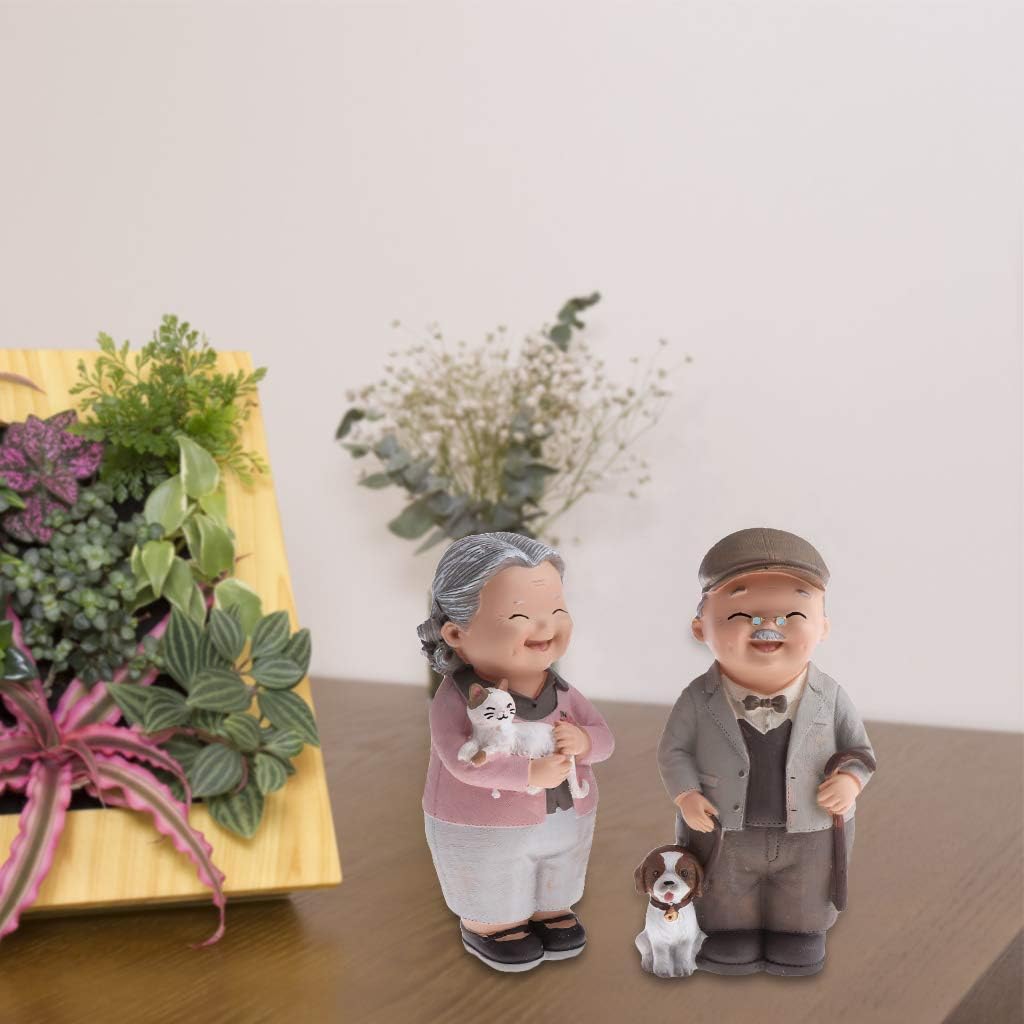 SGerste Old Married Couple Figure Figurine Statues Home Garden Ornaments Decor - Multicolor, Drinking Tea (M)