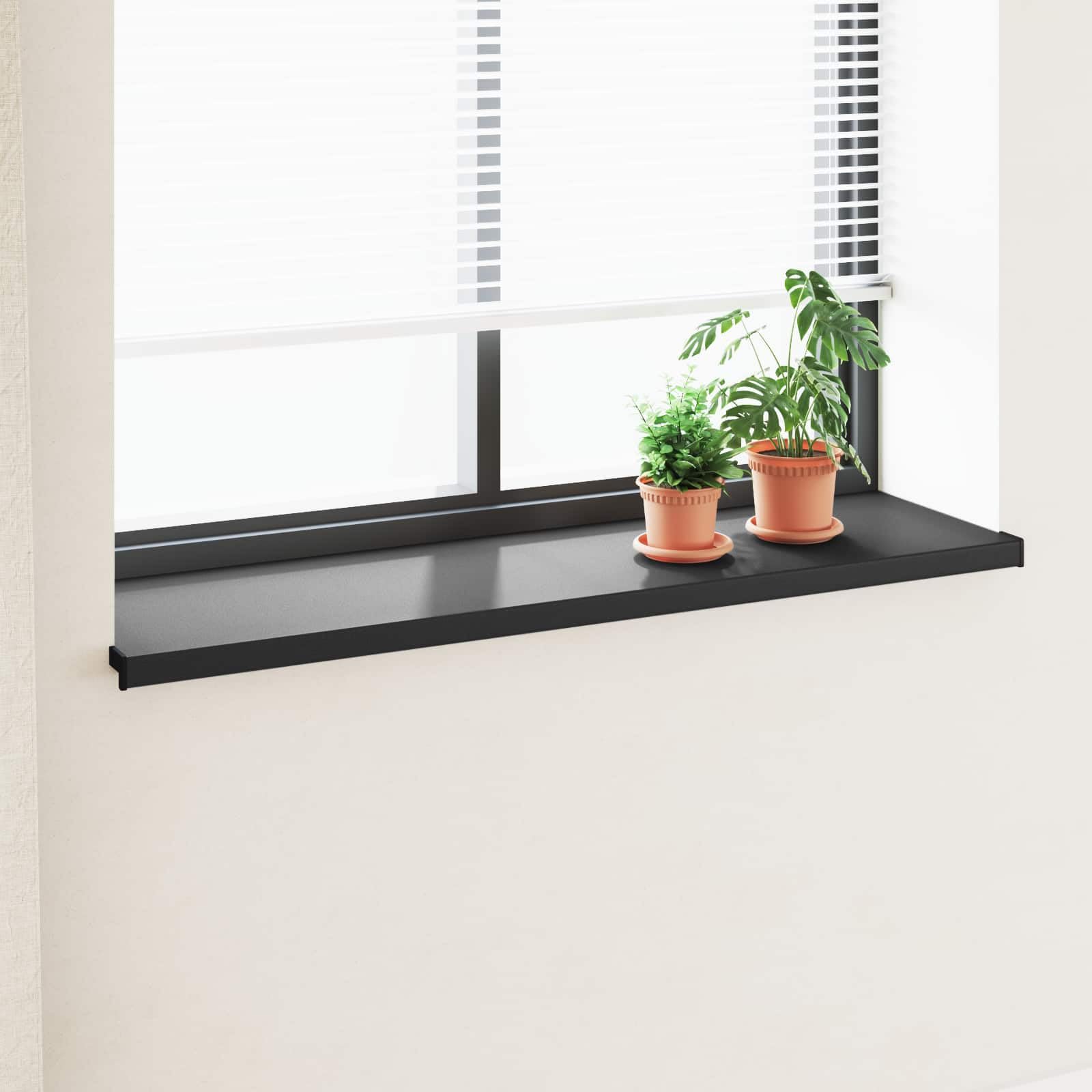 vidaXL Parapet okienny Czarny z rysunkiem drewna 160 x 45 x 4,5 cm PVC