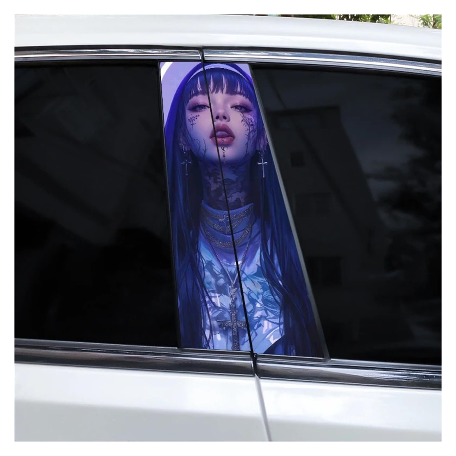 Car Side Decals 2pcs Cross Nun Sticker Car Doorpost Decal Waterproof Sunscreen for B-Pillar Door Decoration(Style AC)