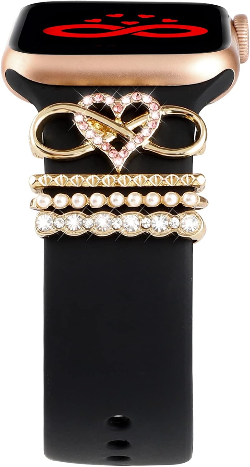 Watch Band Charms Decorative Rings Loops Compatible with Apple Watch 38mm 40mm 41mm 42mm 44mm 45mm Metal Diamond Charms Accessories Charm for iWatch Series 8 7 6 5 4 3 2 1 SE Ultra (No Watch Band)