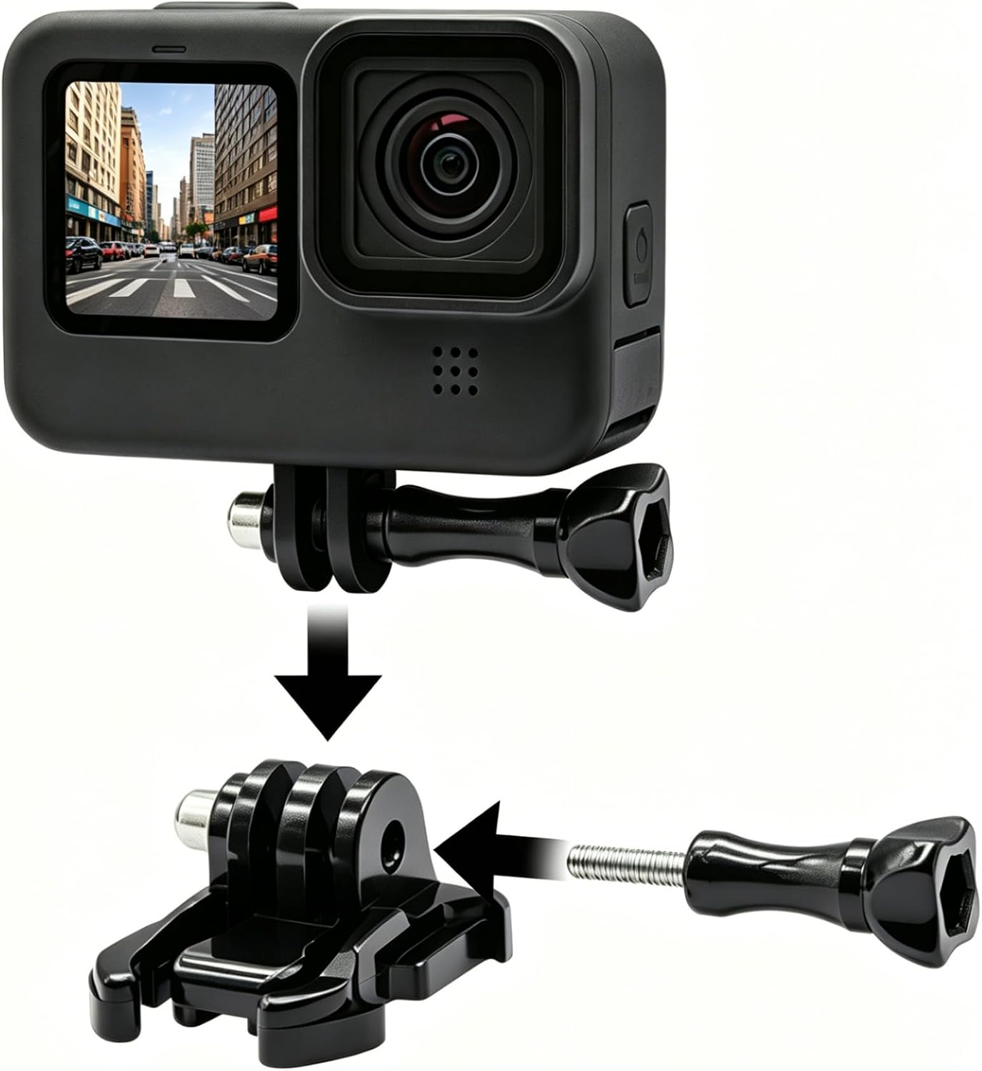 Quick Release Buckle Clip Basic Mount, Vertical Surface J-Hook Buckle Mount Base with Long Thumb Screws Kit for Most Action Camera