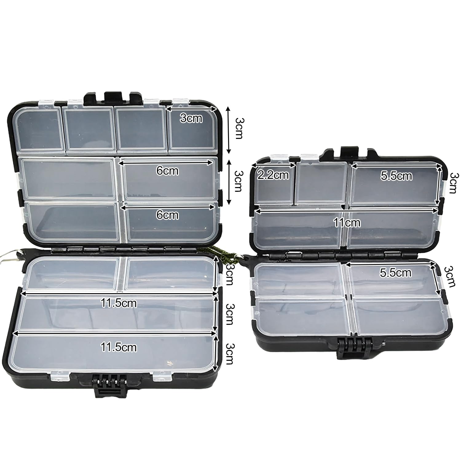 2 cajas de señuelo, doble almacenamiento, impermeable y duradera, caja de almacenamiento para accesorios de pesca, almacenamiento flexible, apto para almacenamiento de accesorios de pesca (Negro)