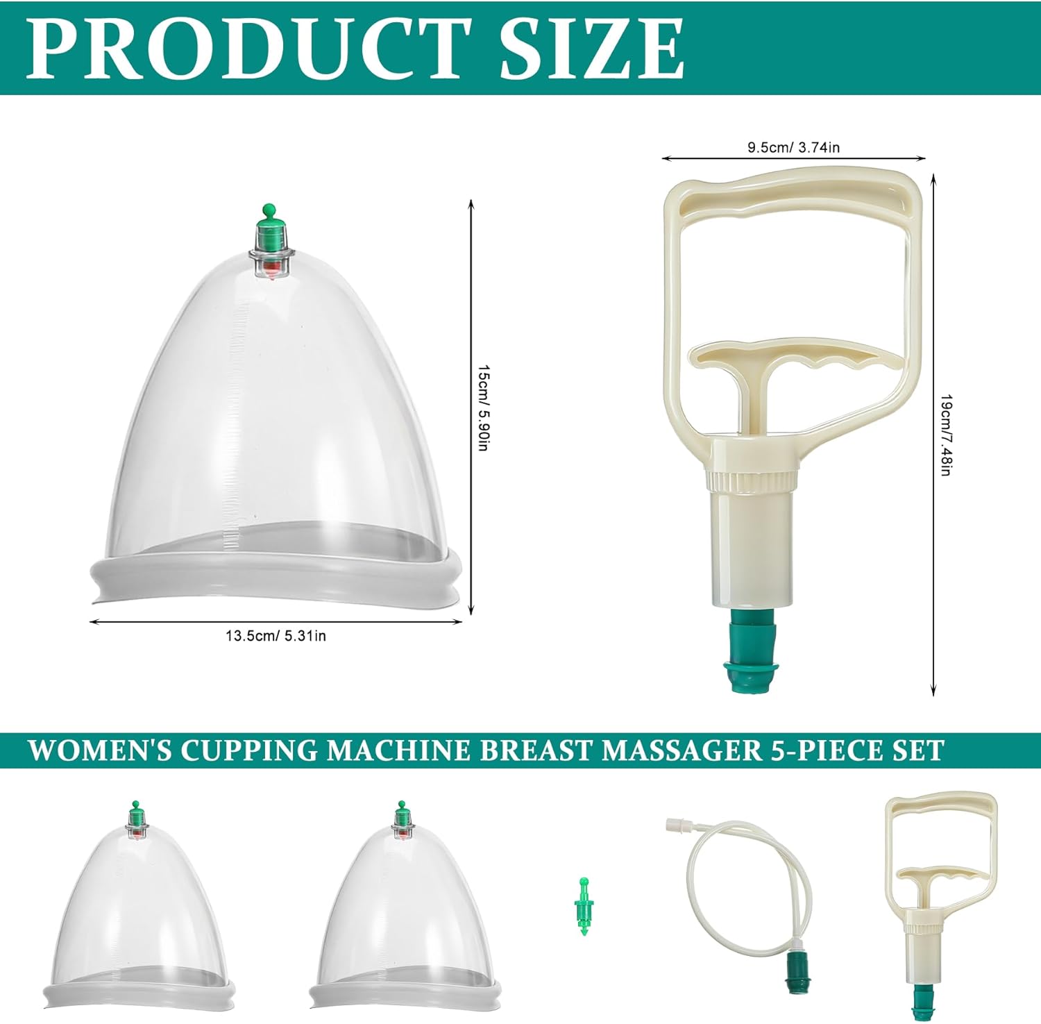 Ciieeo Vacuum Cupping Cup Hand Pump Set Breast Vacuum Cupping Buttock Lift Body Massage Cupping Set for Massage Therapists Cupping Machine Accessories for Women Ladies White - Image 3