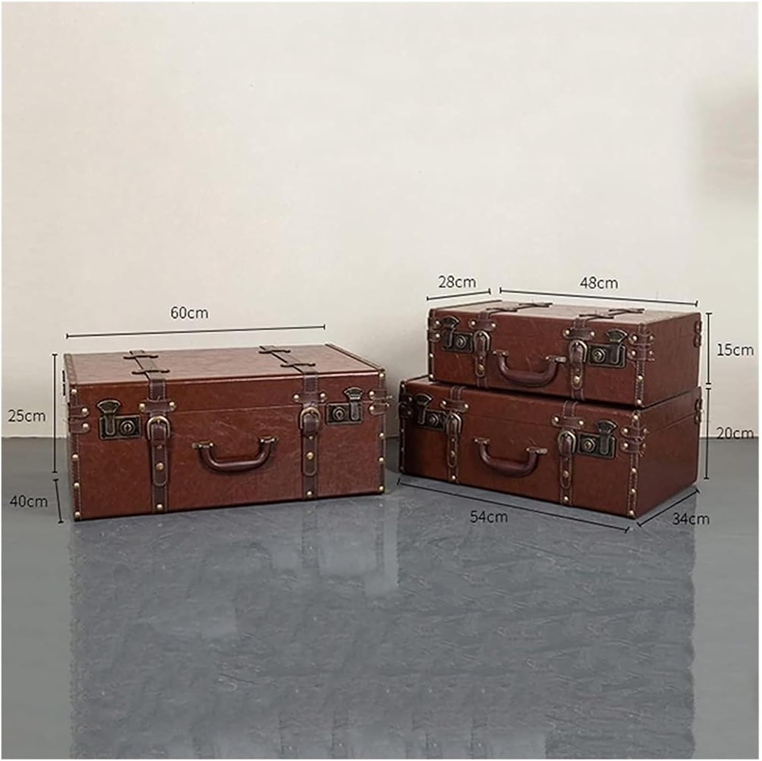Vintage Wooden Storage Chest, Vintage Suitcase, Vintage Suitcase, Decorative Storage Trunks, Vintage Leather Suitcase for Home Decoration Window Decoration(Brown,54x34x20cm)