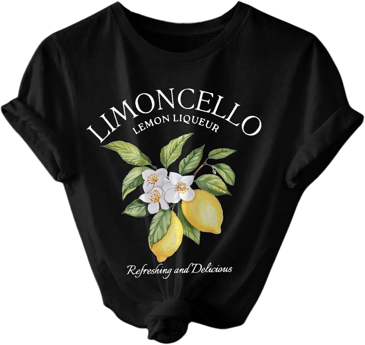 QJQ Women's Graphic Tees Lemon Fruit Print Short Sleeve Crewneck T Shirts Casual Summer Trendy Going Out Tops