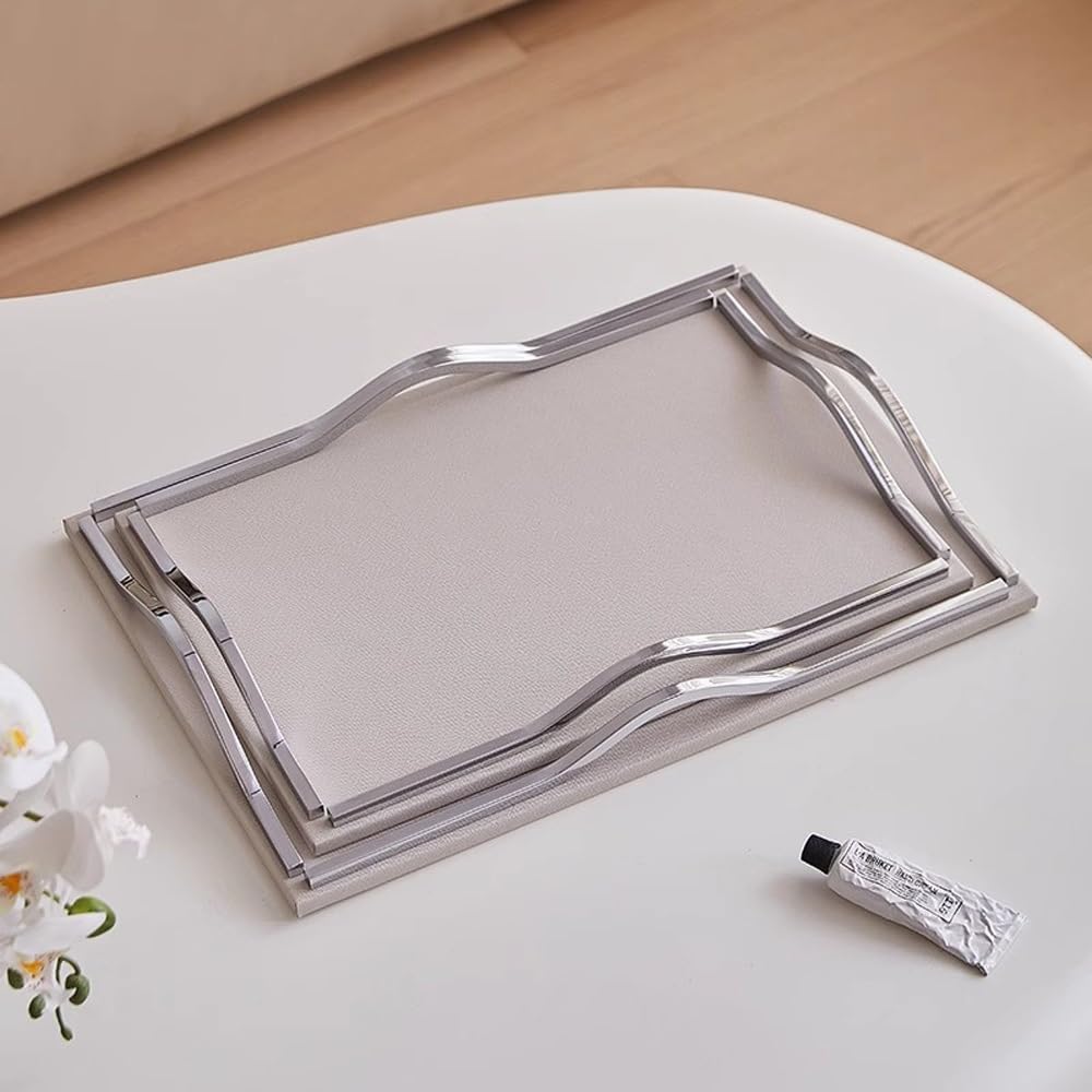 Elegant Large Leather Serving Tray - Modern Rectangle Design with Metal Handles for Coffee Table, Living Room, Kitchen, and Perfume Display - Stylish Home Organizer and Decorative Accent