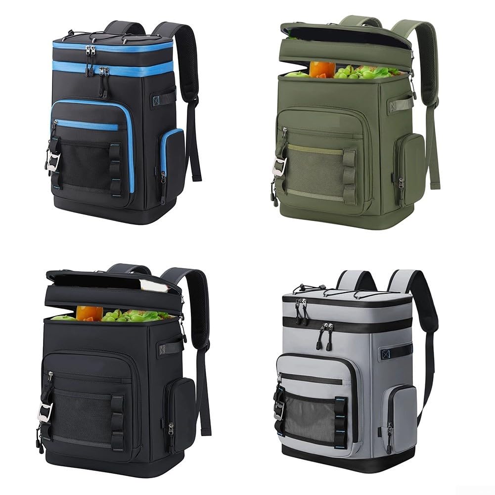 Zaino refrigerante isolato da 30 litri, impermeabile, a prova di perdite, con guscio in Oxford, per campeggio, escursionismo, picnic, spiaggia, viaggi, all'aperto, nero